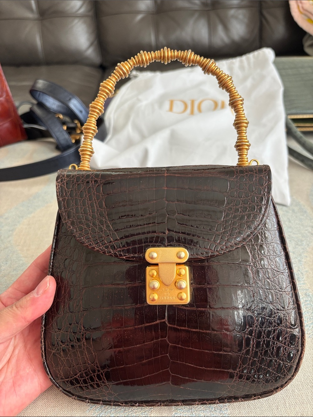 Lana of London genuine crocodile Mini Top Handle Bag with Gold Handle